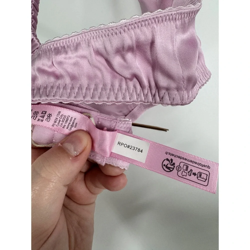 SKIMS Woven Shine Sleep Bralette Bra Womens XXS 2XS Pink Rose Soft Elastic Strap